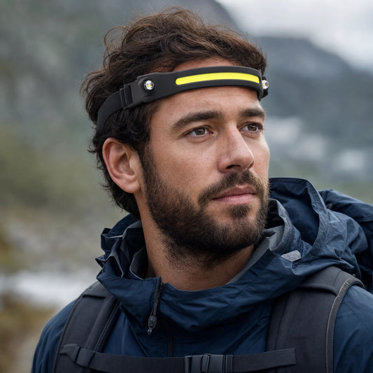 Rechargeable COB headlamp with wraparound LED light bar
