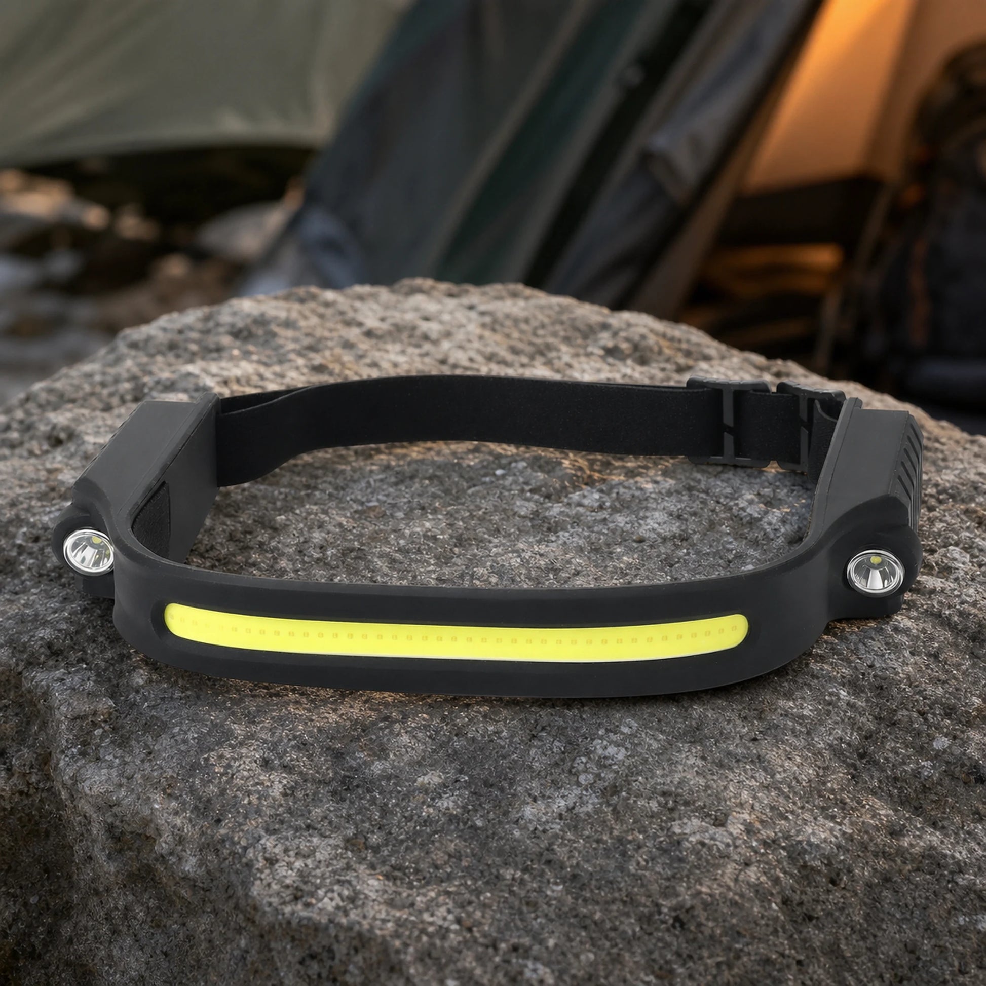 Rechargeable COB headlamp with wraparound LED light bar