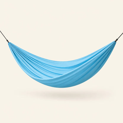 Sky Blue Trailside Double Camping Hammock, gathered-end nylon fabric