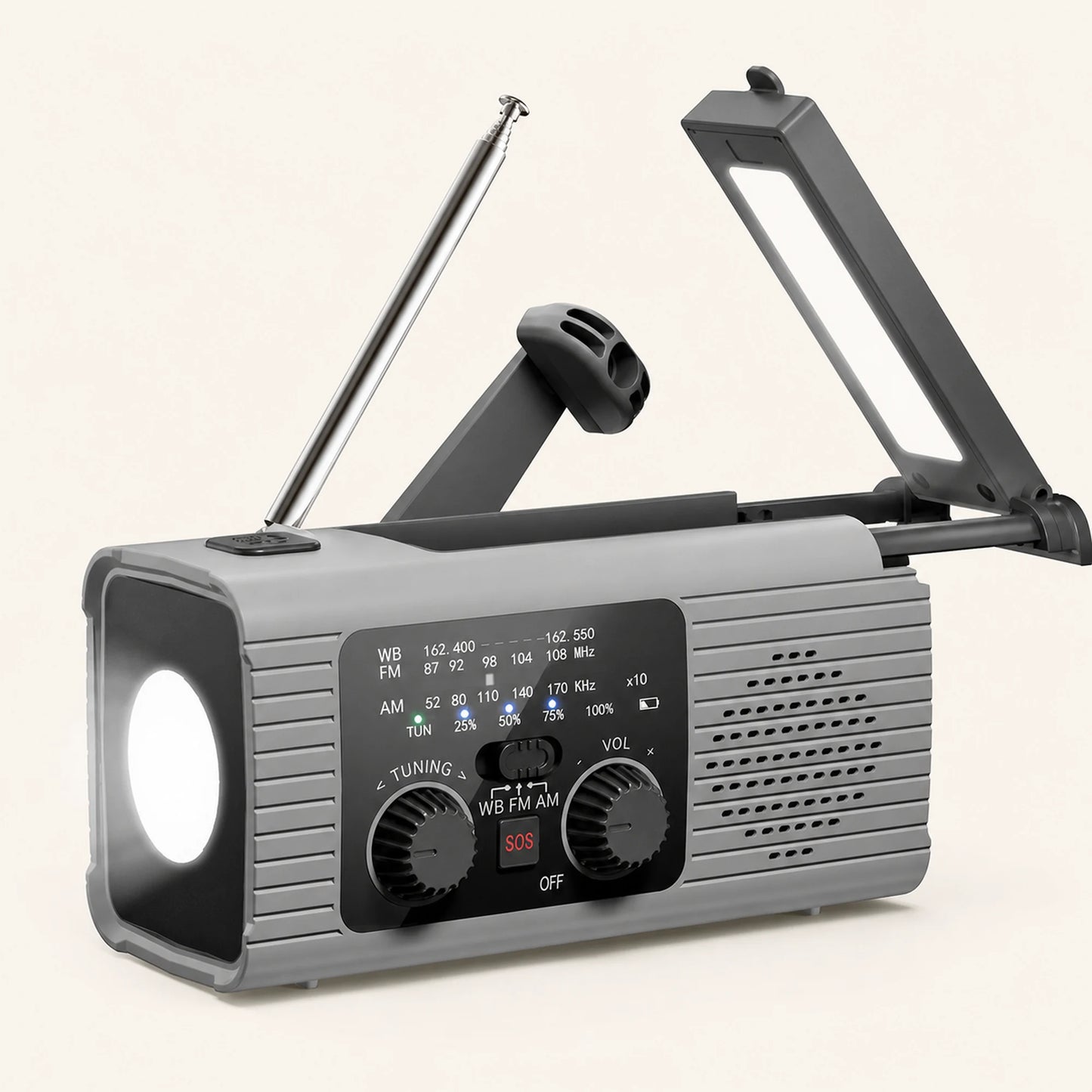 Solar Hand-Crank Emergency Radio — 2000mAhGray
