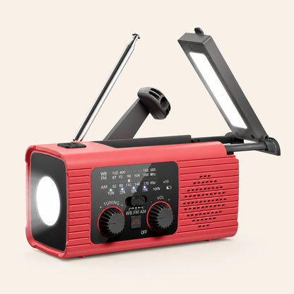 Solar Hand-Crank Emergency Radio — 2000mAhRed