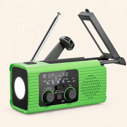 Solar Hand-Crank Emergency Radio — 2000mAhGreen