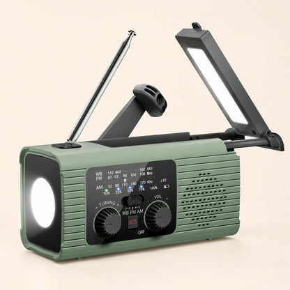 Solar Hand-Crank Emergency Radio — 2000mAhArmy Green